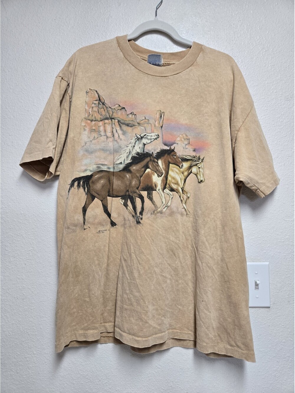 VTG 1994 Southwestern Wild Horses Harlequin Tami Alba Single Stitch Size Large